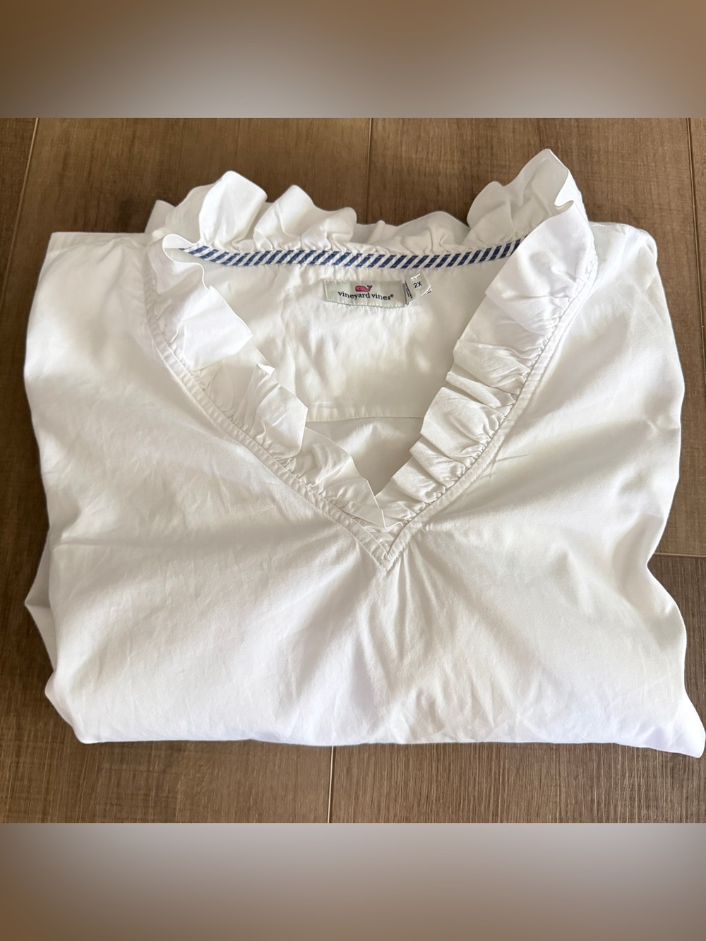 Vineyard Vines White Cotton Top Tunic Women 2X Split Slve Beachy Coastal Cruise - Picture 4 of 9